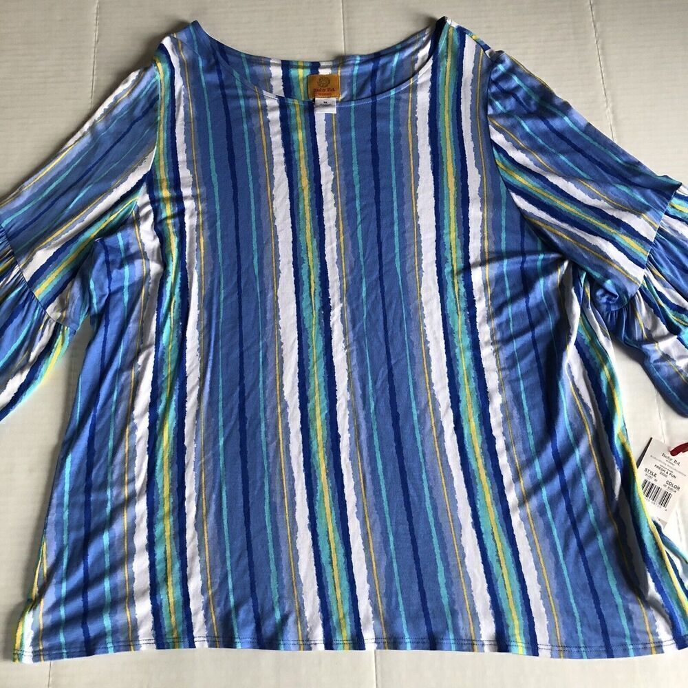 Ruby Rd Blue Green Stripe Blouse New 1X A1136